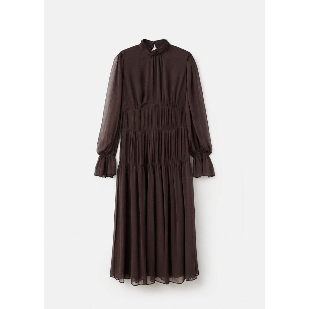NWT - MANGO - Ruffled dress with puffed sleeves chocolate - 10 - Woman